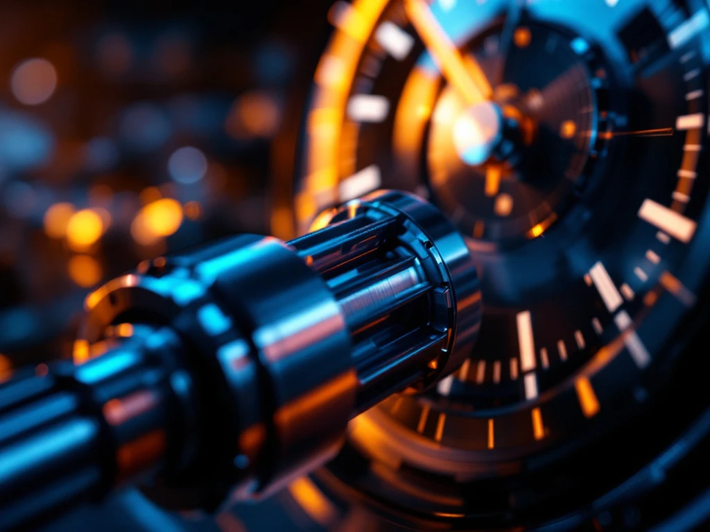 Glanzende auto-aandrijfas component onder studiolicht met klok op achtergrond die snelle levering symboliseert
