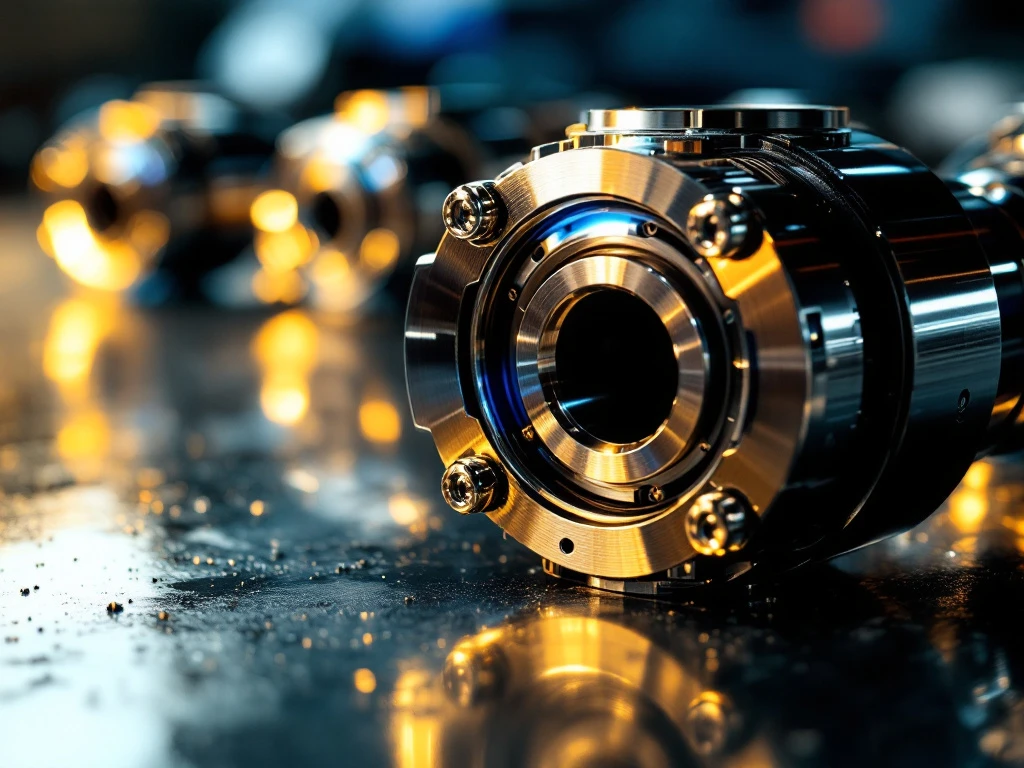 CV-gewricht met kogellagers op werkbankoppervlak, dramatische verlichting toont precisie-engineering van auto-onderdeel