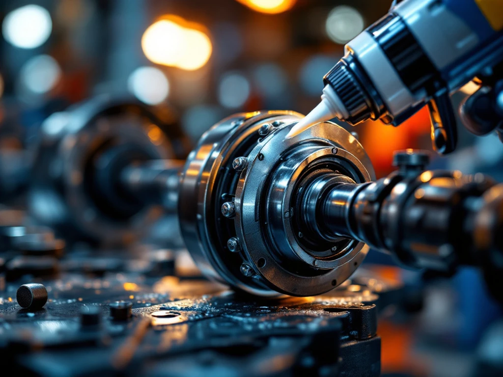 CV-gewricht wordt gesmeerd met vet uit smeerpomp in professionele autowerkplaats, stalen kogellagers zichtbaar